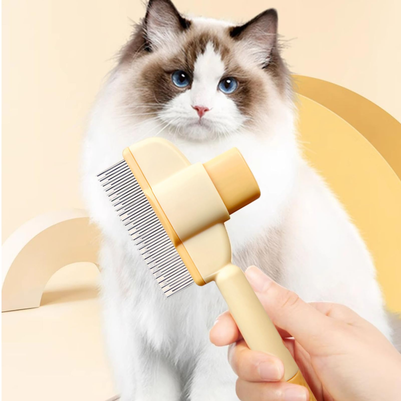cat combs for indoor cats, 2025 New Cat Grooming Brush with Release Button,sel f cleaning pet flea comb grooming brush,De-Shedding Cat Brush for Short and Long Hair Cats