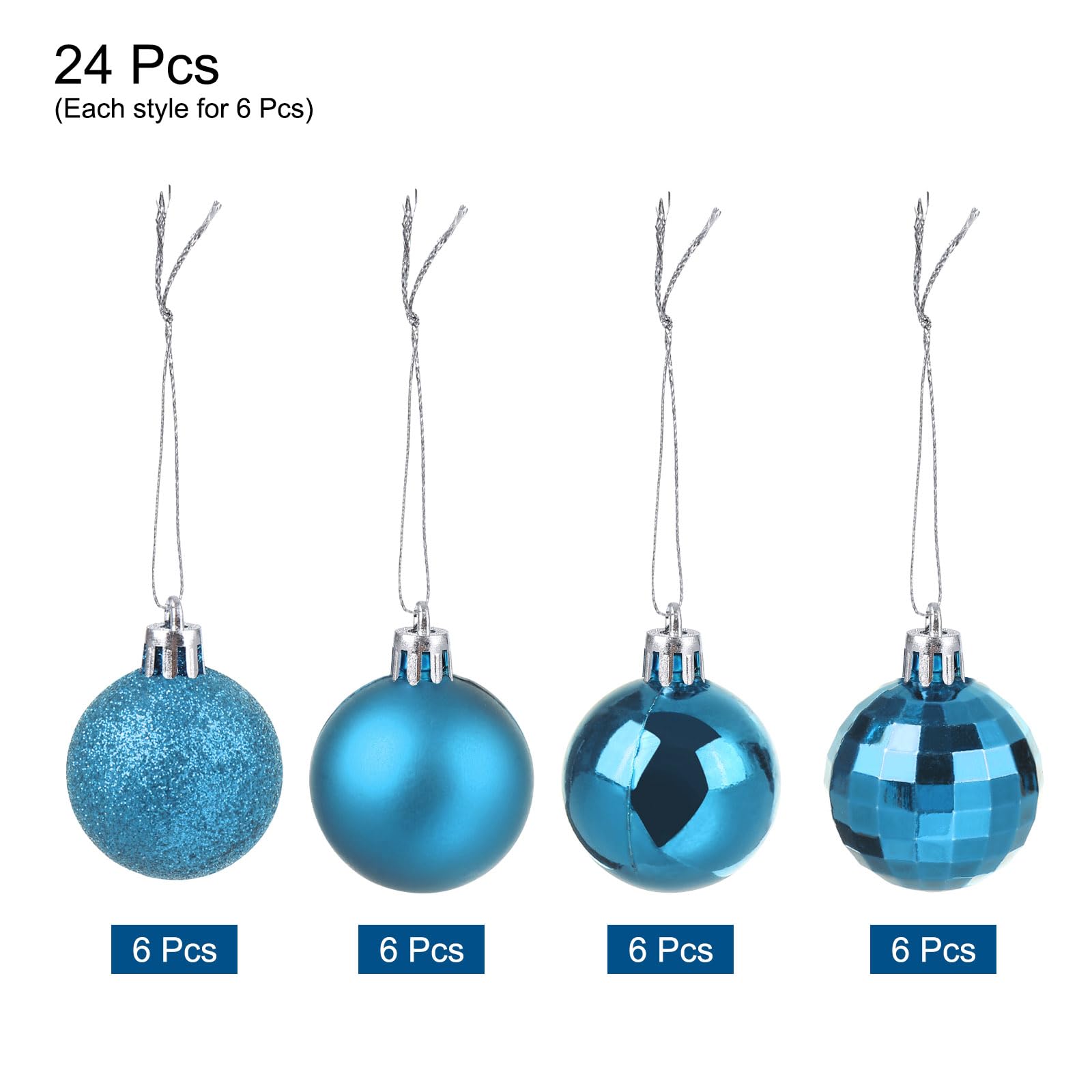 uxcell 24Pcs Lake Blue 1.57 Inch Christmas Balls Ornaments Shatterproof Ornaments Hanging Baubles for Xmas Trees Wedding - Image 3