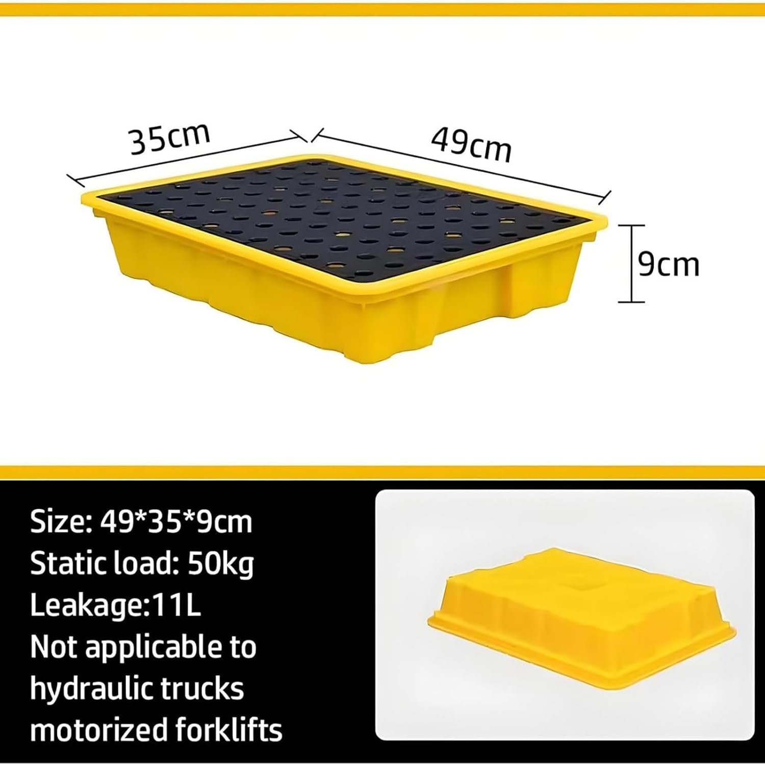 Modular Spill Containment Pallet,Modular Spill Platform Heavy-Duty Forklift Spill Tray,Plastic Tray Container,Warehouses Factory Oil Drums Spill Pallet,for Oil Tanks & Liquids 49 * 35 * 9cm