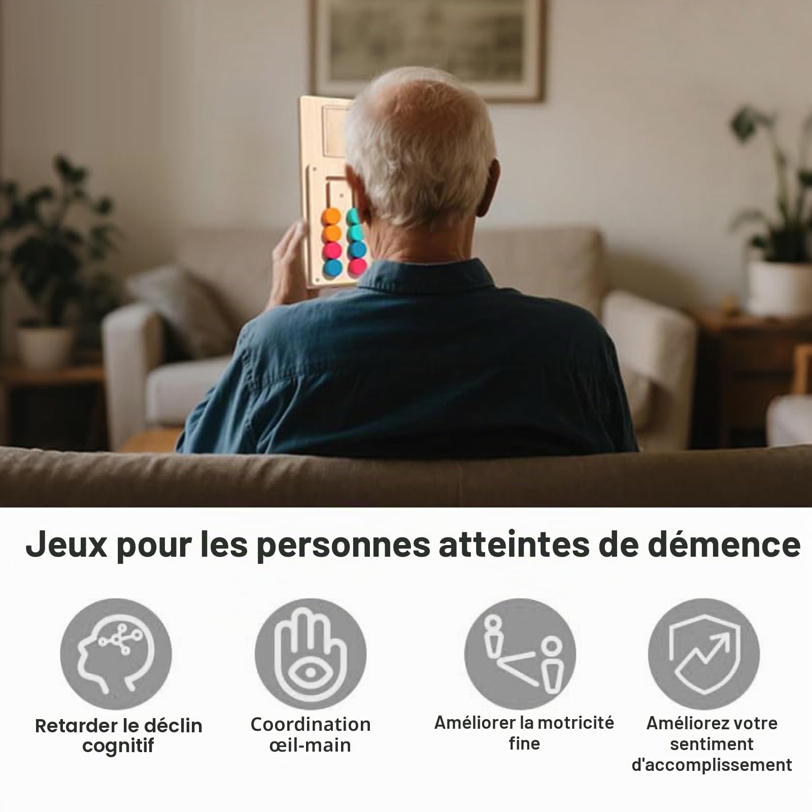 Jeu de Mémoire en Bois pour Seniors, 12 Cartes pour l'Entraînement Cérébral, Activité de Stimulation Cognitive pour Personnes Agées, Prise en Main Facile