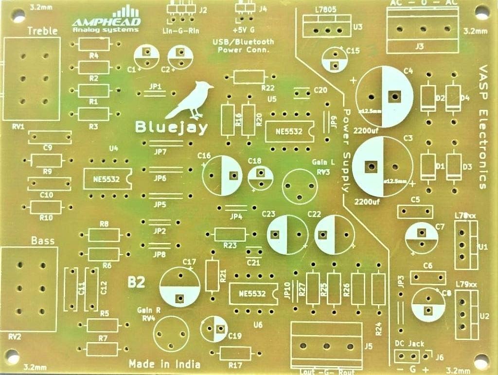 High Gain Stereo Bass Treble PCB board for Audio Amplifiers using NE5532 op amp ic DIY project - PCB only- 1 piece