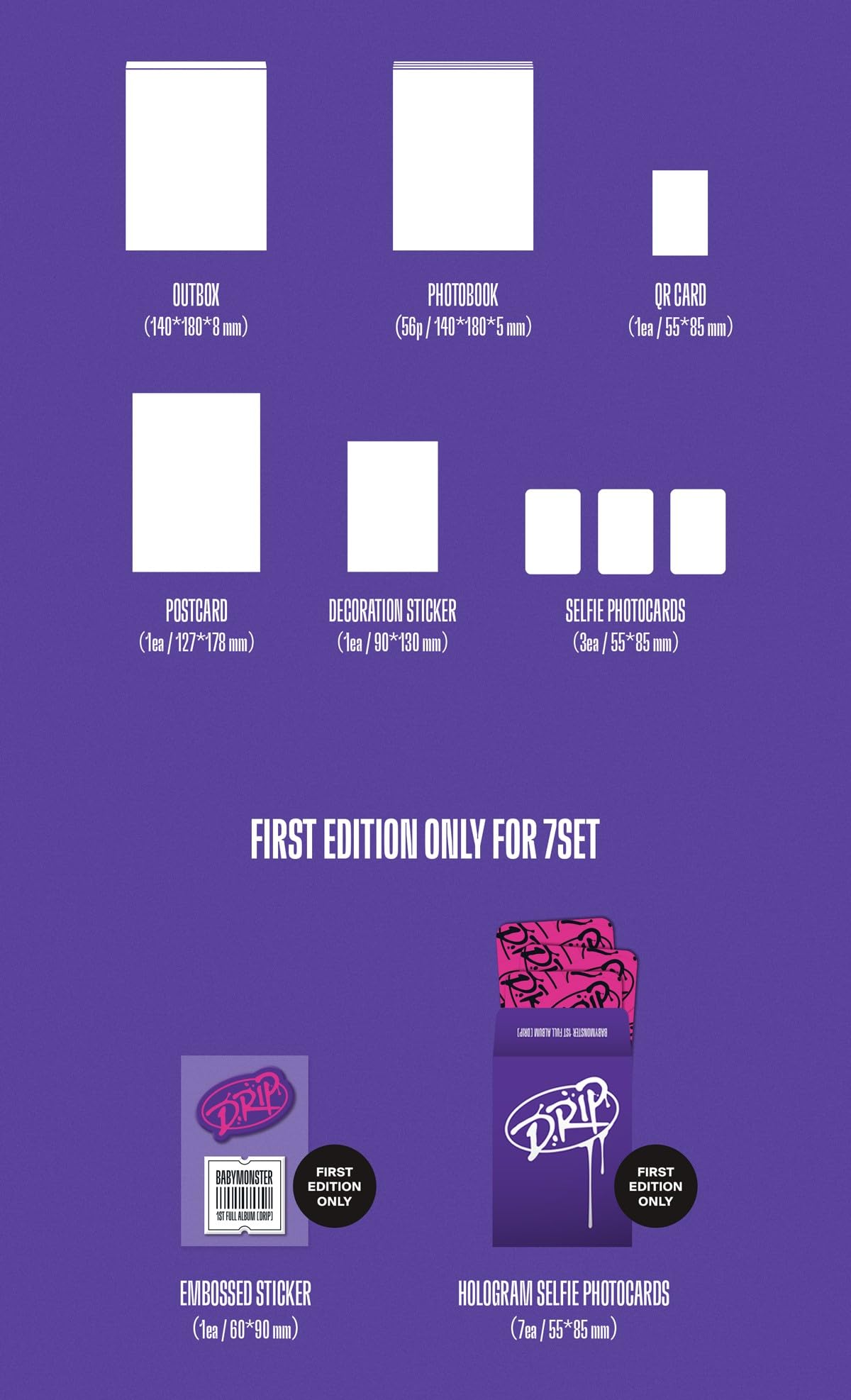 Amazon.com: BABYMONSTER 1st FULL ALBUM [DRIP] TAG 7 Set