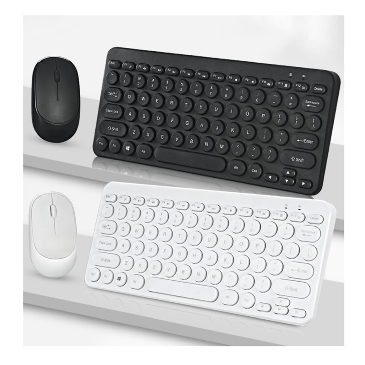 Tastiera E Mouse Pulsanti Muti Rotondi Retrò Combinati Tastiera E Mouse For Ufficio Aziendale Set(White)