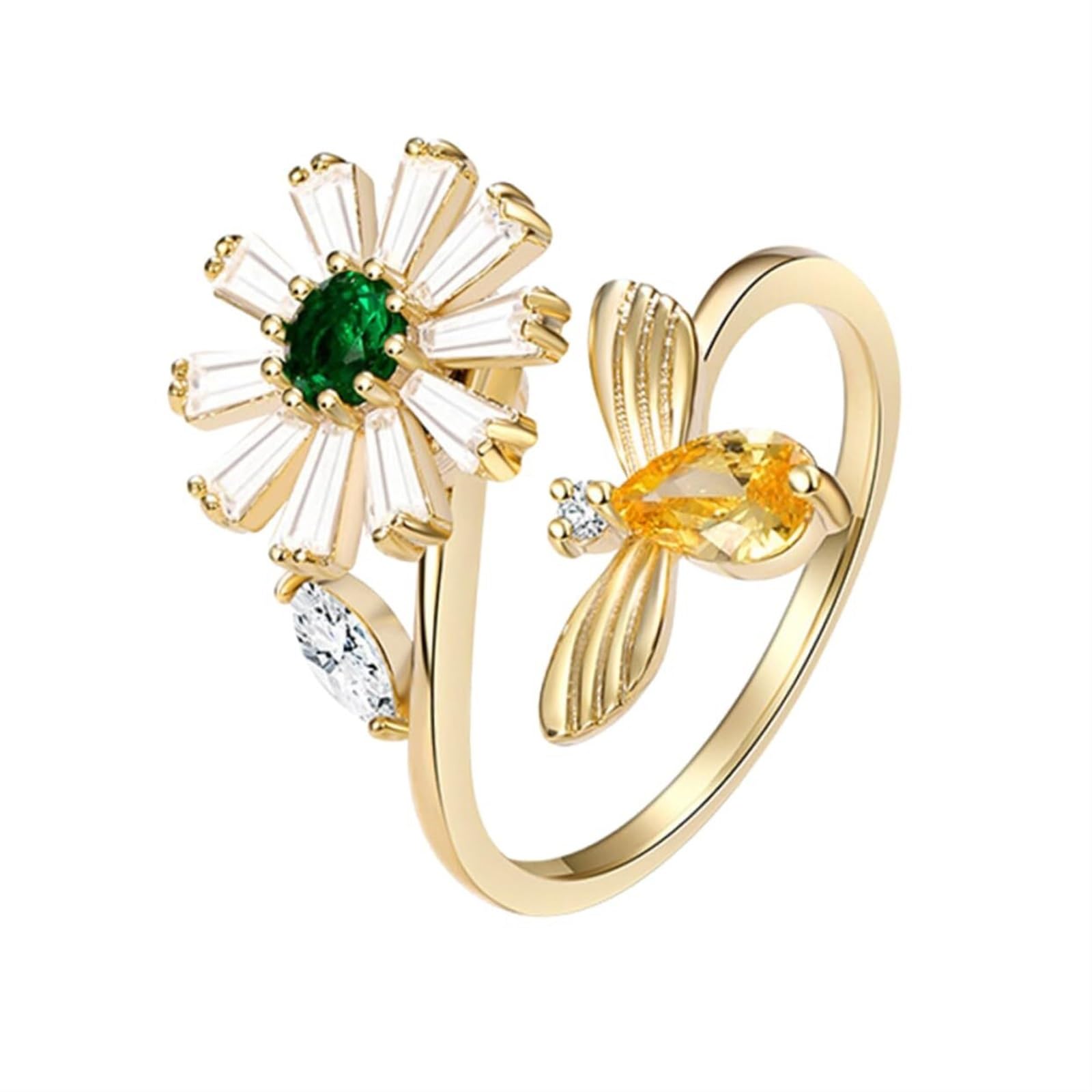 MKEMQXBEP Rings 1Pcs Spinner Rings Anxiety Rings Fidget Rings For Women Open Adjustable Flower Bee Rotating Ring Gold Statement Ring For Women