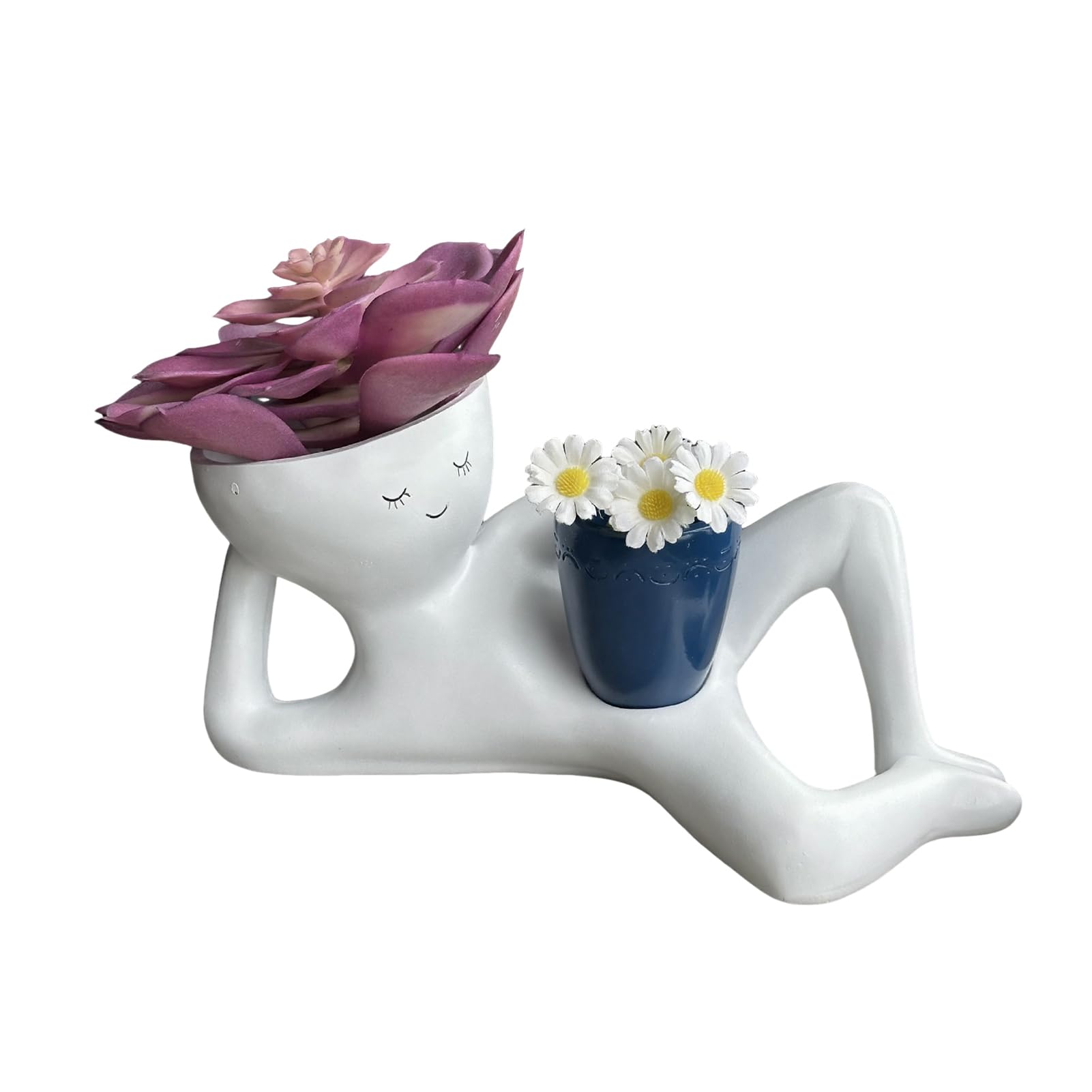 ZhzeYun Succulent Pots – Lazy Guy Planter with Drainage Hole, Resin Lying Down Figure Flowerpot, Funny Face Plant Pot for Succulents, Cactus Home Garden Decor (Blue)