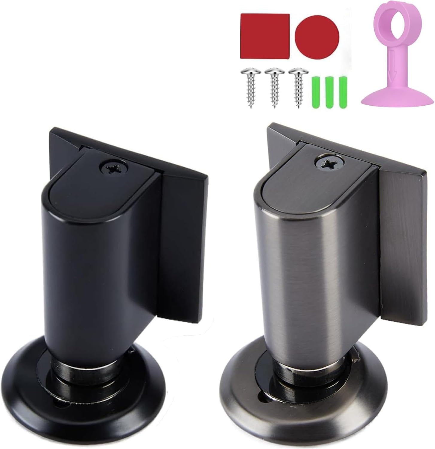 2 Pack Magnetic Door Wedge Stoppers,Heavy Duty Door Catch Holder Stops for Bottom of Door Wall Floor Mounting No Drill 3M Adhesive & Screws Strong Magnet Keep Door Open