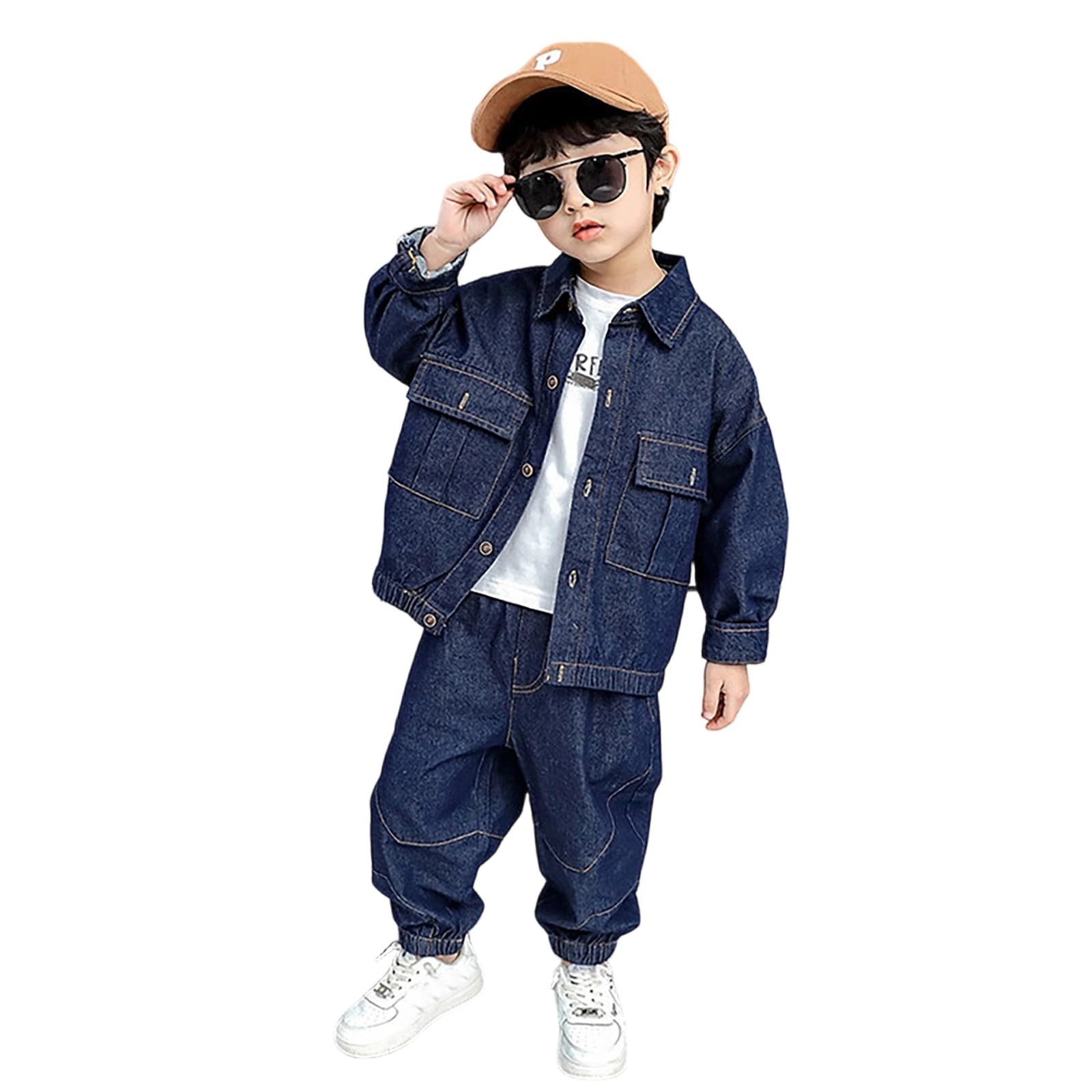 Generisch Ensemble en velours côtelé pour garçon - Style décontracté - Deux pièces en veste chemise et pantalon bleu foncé - Tenue tendance pour l'automne et le printemps