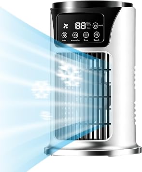 AC Fan - Portable Air Conditioner Fan, Evaporative Cooler, Equipped with Silent Timer, Small Room Cooler with 10.1 fl oz 300 ml Water Tank, Personal Cooler, For Bedrooms, Cars, Outdoors, Quiet, Easy |