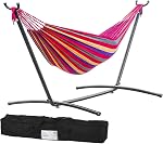 FDW Hammock with Stand, Portable Hammock Stand with 9' Heavy Duty Steel Stand for Outdoor Patio or Indoor with Carrying Case, Blue