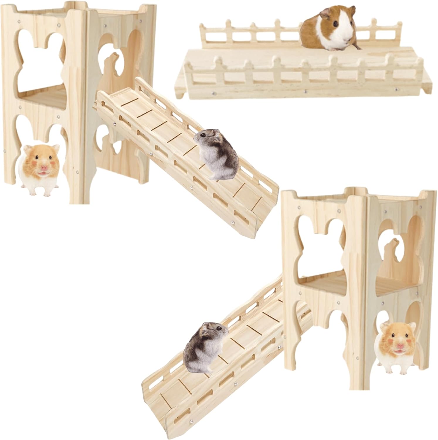 5Pcs Wooden Guinea Pig Hideout, Chinchilla House, Baby Rabbit House, Dwarf Bunny Hut Hideout Wood, Small Animal Hideout for Rats, Hedgehog