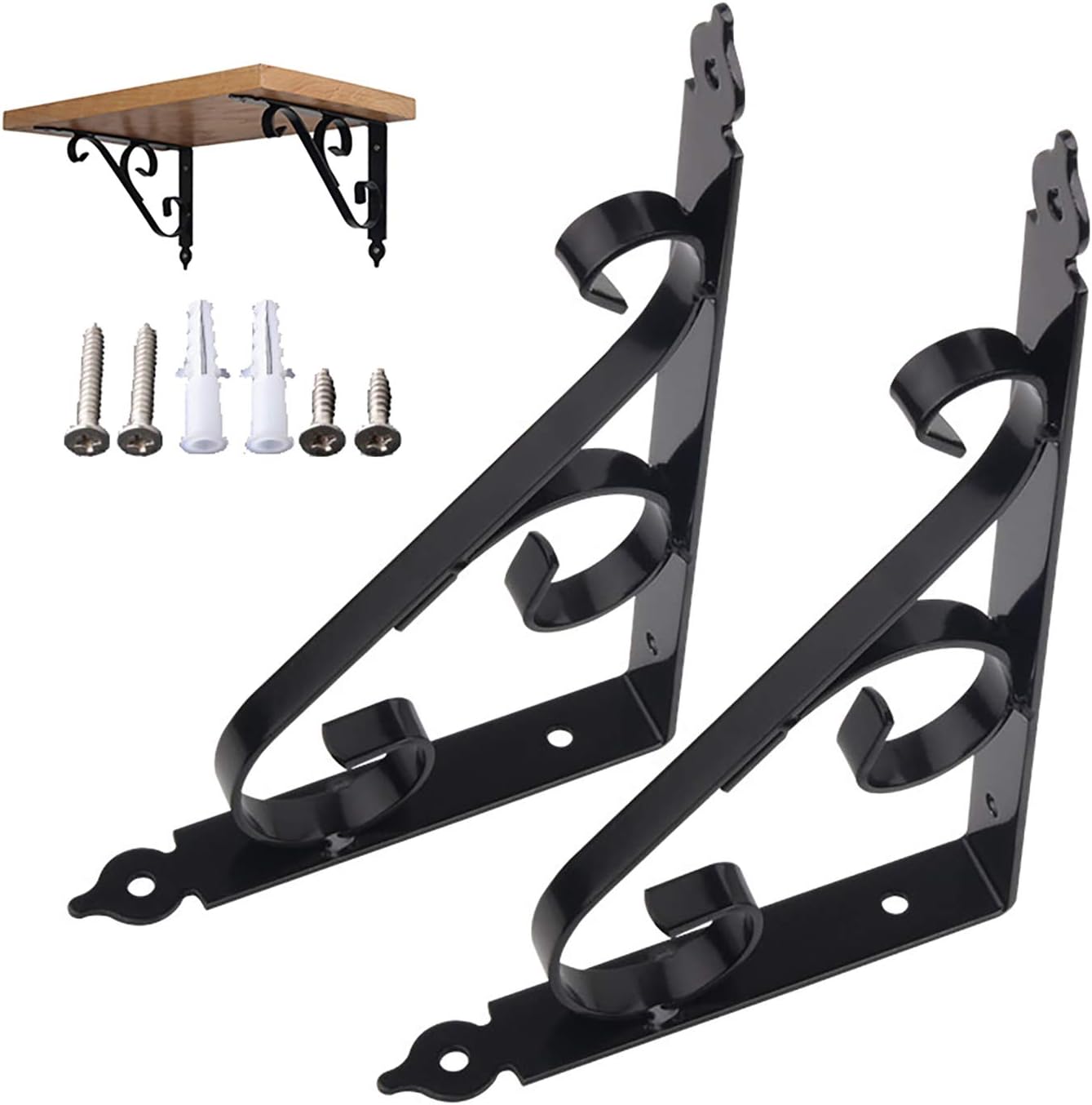 2 Pack Heavy Duty Floating Shelf Brackets, Decorative Metal Shelf Holders for Wall Mount Shelves, Triangular stable structure, Maximum load: 220lb, for Bedroom, Kitchen, Bathroom,Black,400mm/16 in