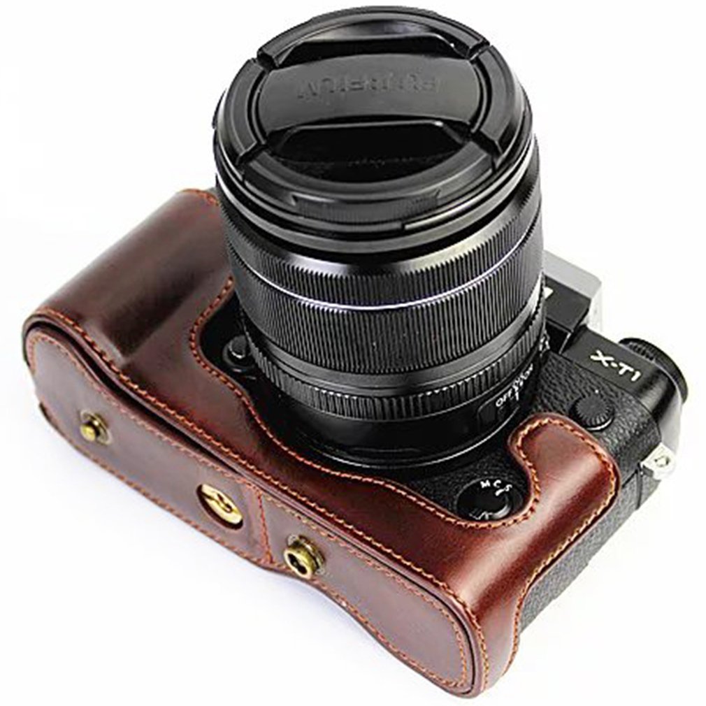 Housse En Cuir PU Pour Fujifilm X-T1/XT1 - Étui Brun Foncé Avec Niveau à Bulle Intégré, Protection Complète - 4