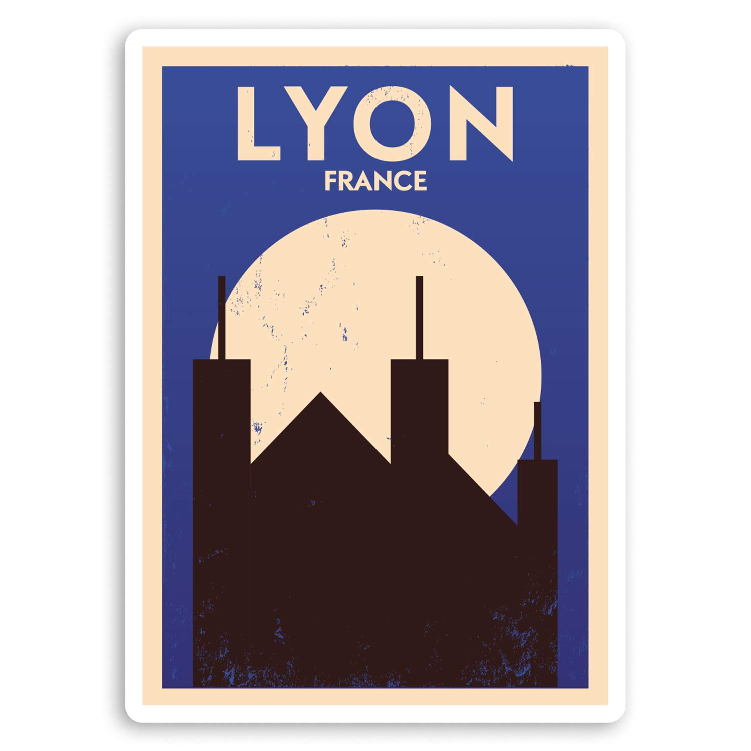 Destination Vinyl Ltd Multi 2 X 10Cm Lyon France Vinyl Stickers - French Travel Luggage Sticker #30884 (10Cm Tall)