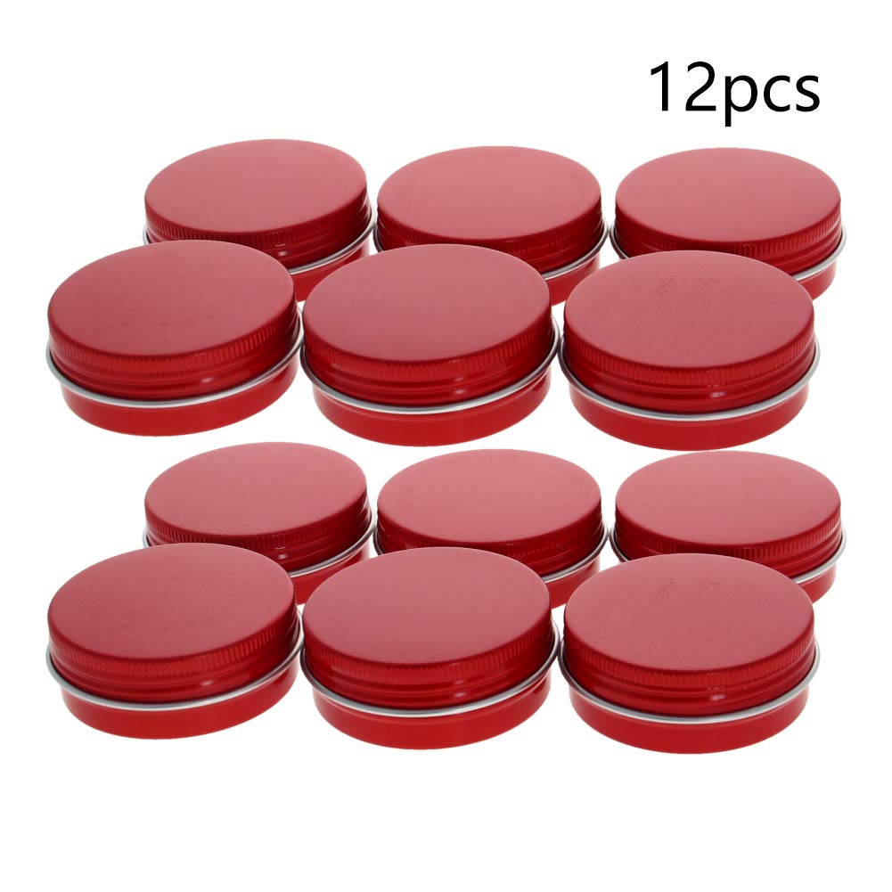 Jutagoss 12pcs 1 oz Round Aluminum Cans, Tin Can Screw Top Metal Lid Containers for Lip Balm, Crafts, Cosmetic, Candles, Candies, red 30ml