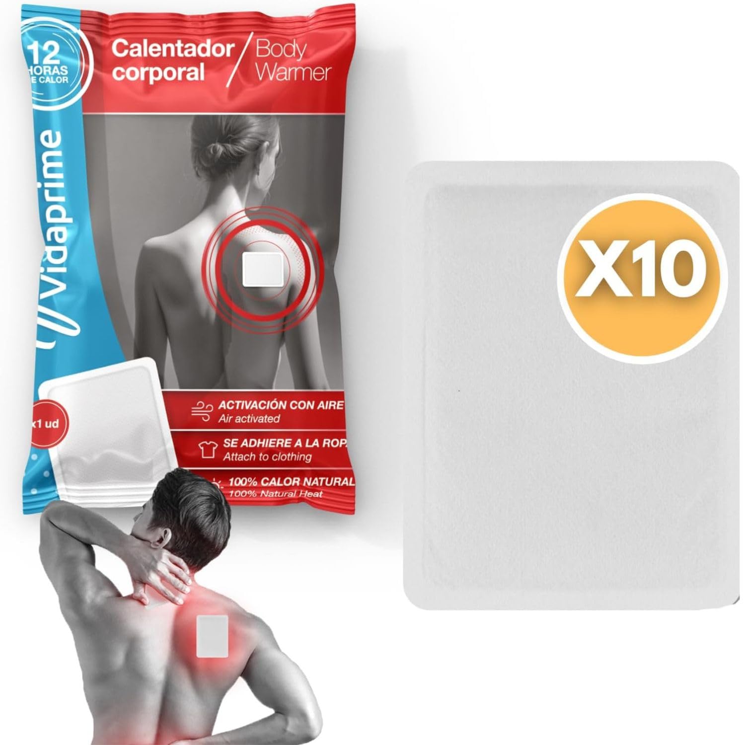 Pack x10 Cerotti Riscaldanti per Schiena, Collo e Spalle - Calore Profondo e Calmante - Adesivi Istantanei per Dolore Lombare - Cerotti Termici per 24 Ore di Sollievo Muscolare