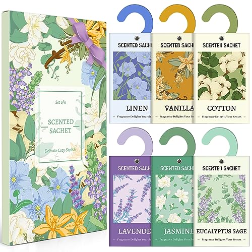 SCENTORINI Bolsas Perfumadas para Armarios perfumadas Bolsitas perfumadas de Algodón para Mixto y Armarios, Fragancia Hecha de Aceite Esencial Natural Paquete de 6(20g*6)
