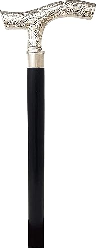 Miniatura 3 de AnNafi Bastón de madera de ébano negro y plateado latón  Bastón de madera natural tono para hombres y mujeres  Exhibición decorativa del personal