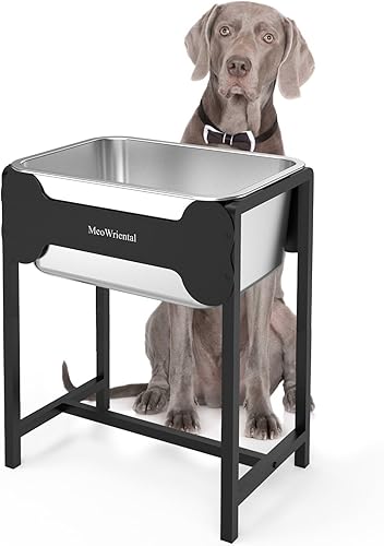 Miniatura 9 de Cuenco elevado de agua para perros de 2.5 galones para razas grandes, cuenco de agua grande de acero inoxidable elevado de 14.2 pulgadas de alto con