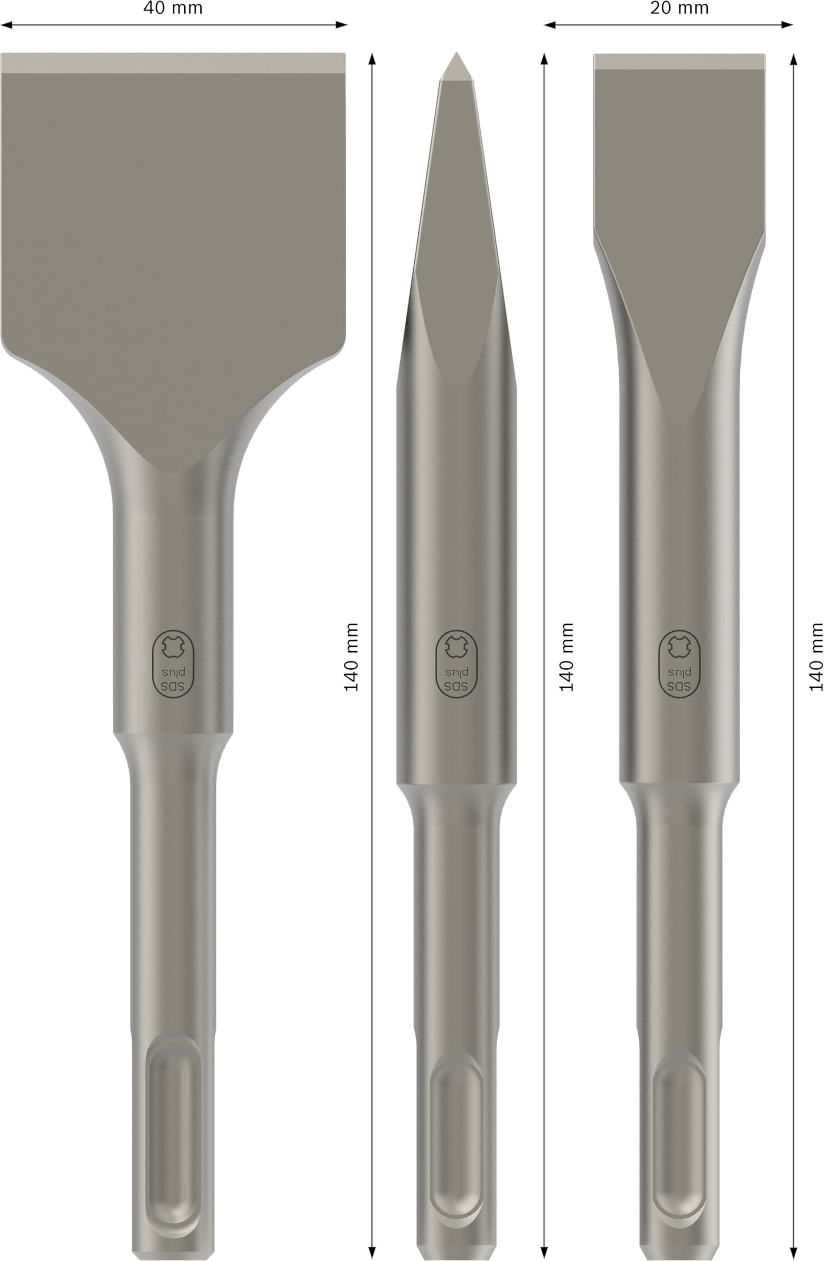 Bosch Professional SDS-Plus Set per la Scalpellatura da 3 Pezzi, Nero, 140 mm