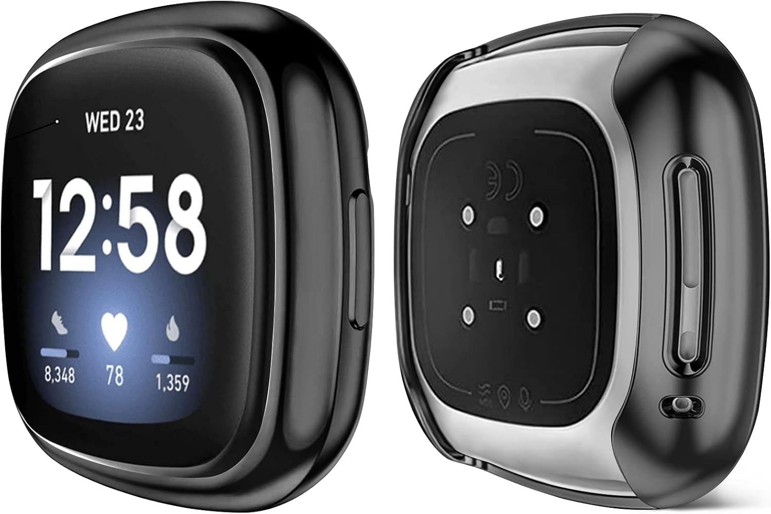 Tobfit [2 Pack] Metal Bands Compatible with Fitbit Versa 3 / Fitbit Sense, with [2 x TPU Screen Protector Case] Stainless Steel Adjustable Magnetic Wristbands (Black & Graphite, Small)