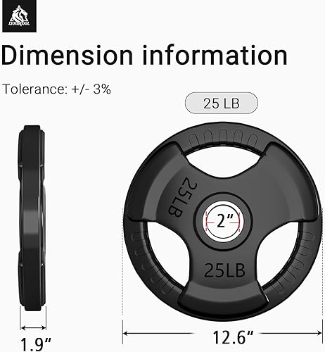 Miniatura 6 de LIONSCOOL Placas de agarre olímpicas de goma de 2 pulgadas para entrenamiento de fuerza, levantamiento de pesas, placa de hierro fundido sólido para