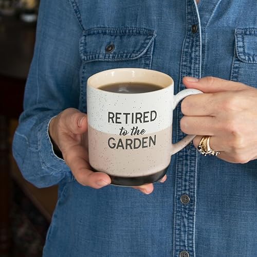 Miniatura 6 de Pavilion Gift Company Taza de 15 onzas  Retired To The Garden - Taza de café de gres moteado, color beige