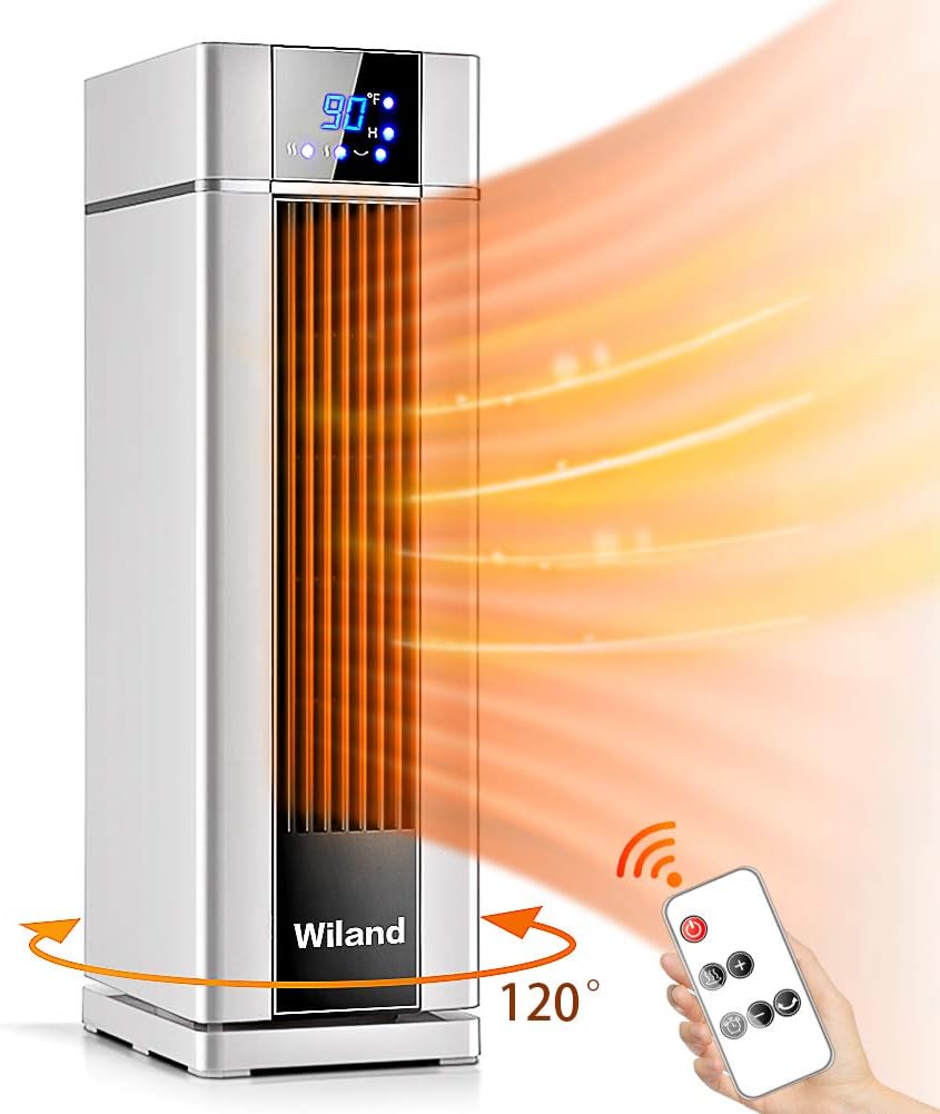 Space Heater With Remote Control,LCD Ceramic Tower Heater 120 °Oscillating 1500W Fast Heating Electric Heater With Thermostat 12H Programmable Timer 3 modes Air Conditioner For Living Room Bathroom