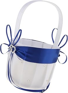 Romc - Cesta vintage para niña de flores con doble corazón de cristal y diamantes de imitación para novia, decoración de boda, color azul rey