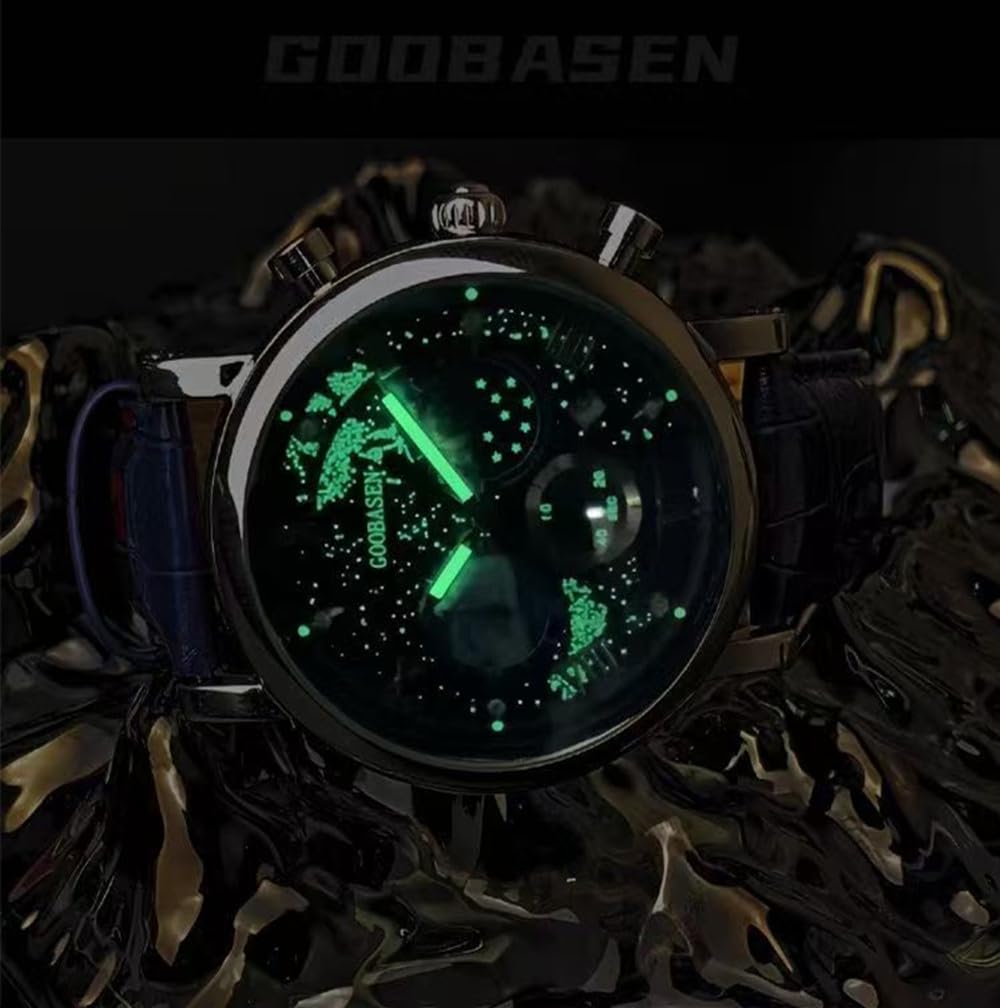 MINILUJIA 30M Impermeabile Uomini Luminoso Orologi Unico Creativo La Fase della Luna/Alendar Funzione Universo Stellato Terra Eye-catching Personalizzato Cool Donne Watch Blu, Blu