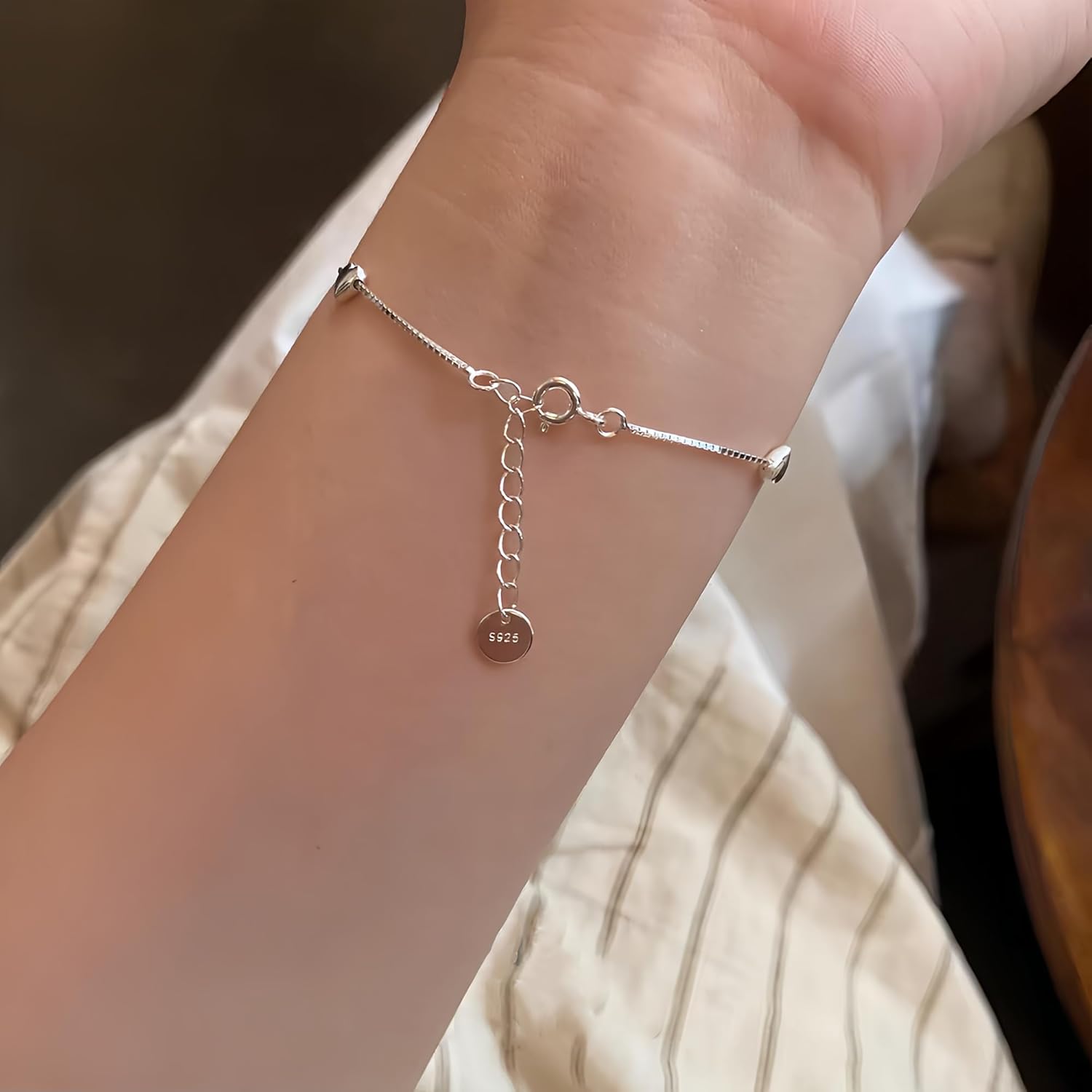 Love Heart Bracelet for Women 925 Sterling Silver Cute Star Moon Emerald Charm Chain Bracelet 14k Gold Plated Adjustable Link Bracelet Bangle Jewelry Christmas Gifts to Daughter Mom