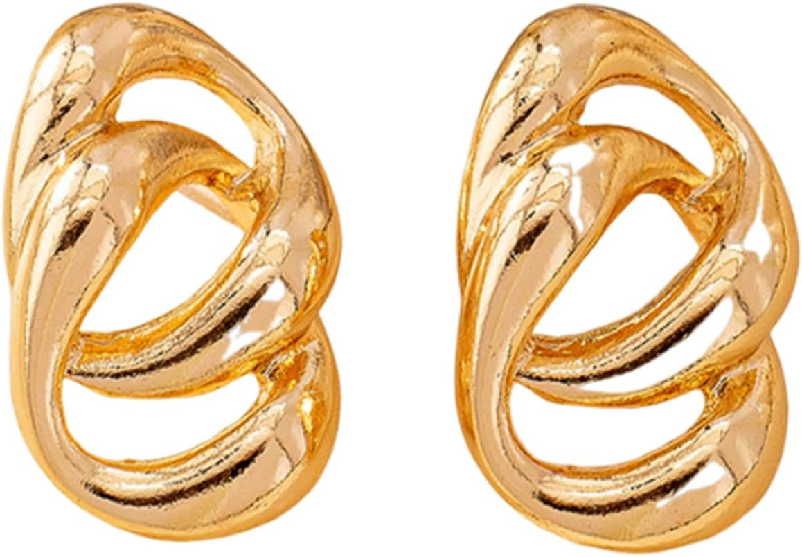 Gold Geometric Dangle Statement Earrings for Women Chunky Vintage Large Twisted Stud Drop Earrings Minimalist Metal Earrings Birthday Party Jewelry - Image 7