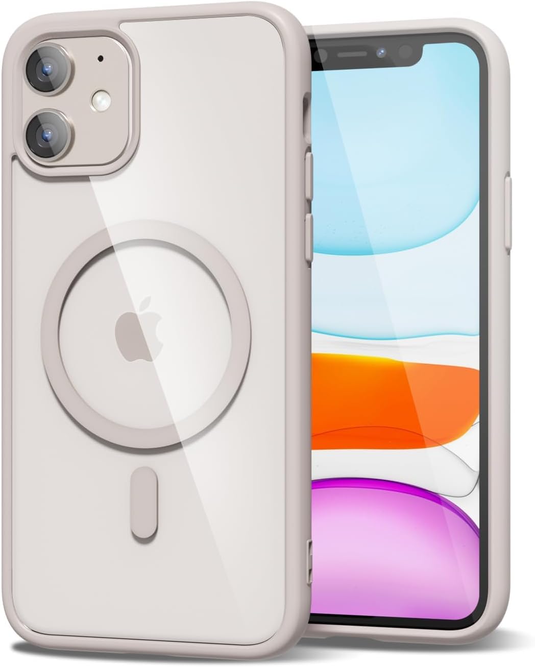 oakxco for iPhone 11 Case Clear Magnetic Compatible with Magsafe, Cute Thin Slim Transparent Non-Yellowing TPU Bumper, Shockproof Hard Shell & Soft Silicone Mag Safe Phone Case for Women, Beige Grey