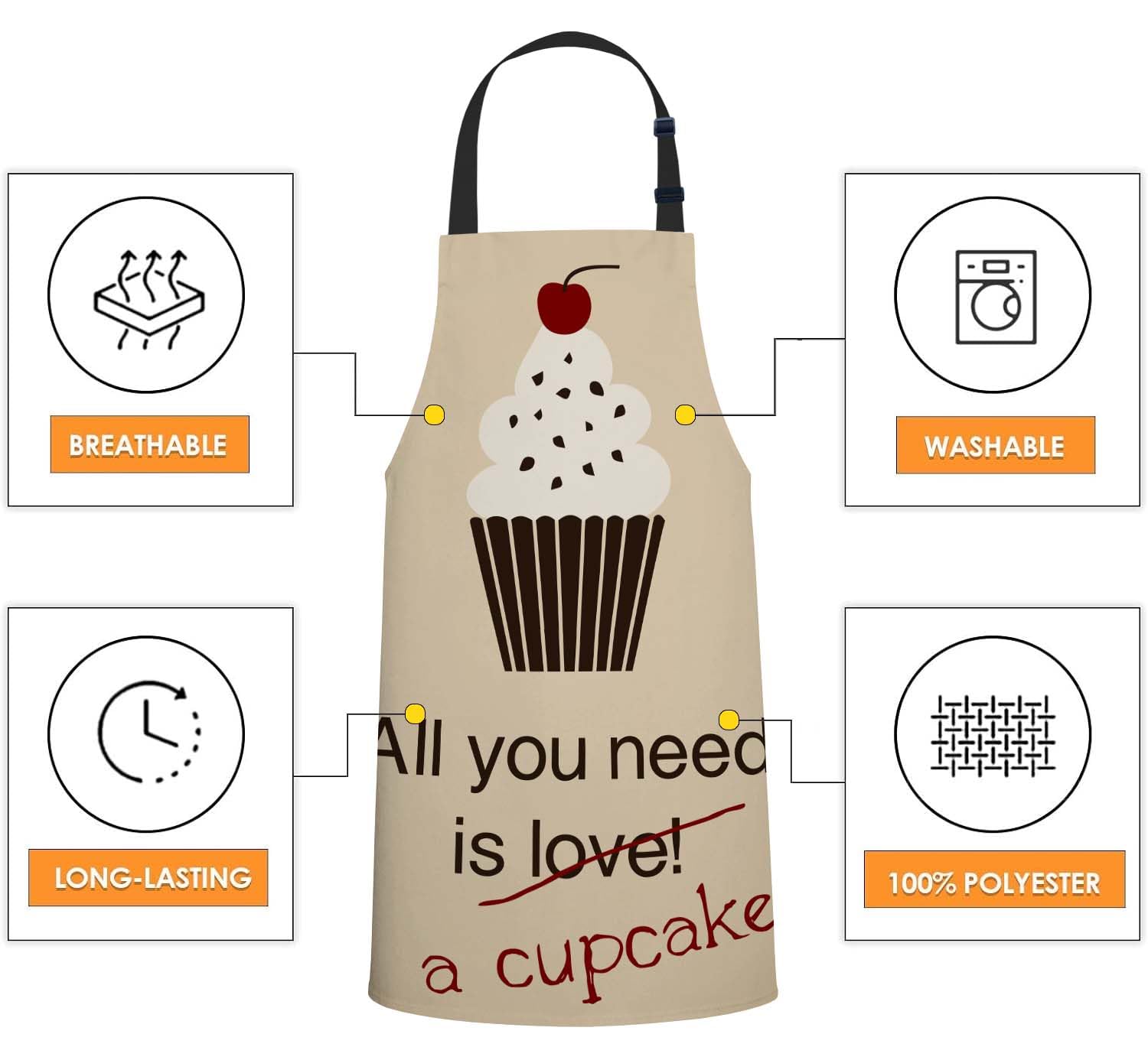 Smooffly All You Need is a Cupcake Apron Adjustable Bib Chef Aprons Cooking Apron Unisex Women Men Aprons Perfect for Home Kitchen Baking - Image 4