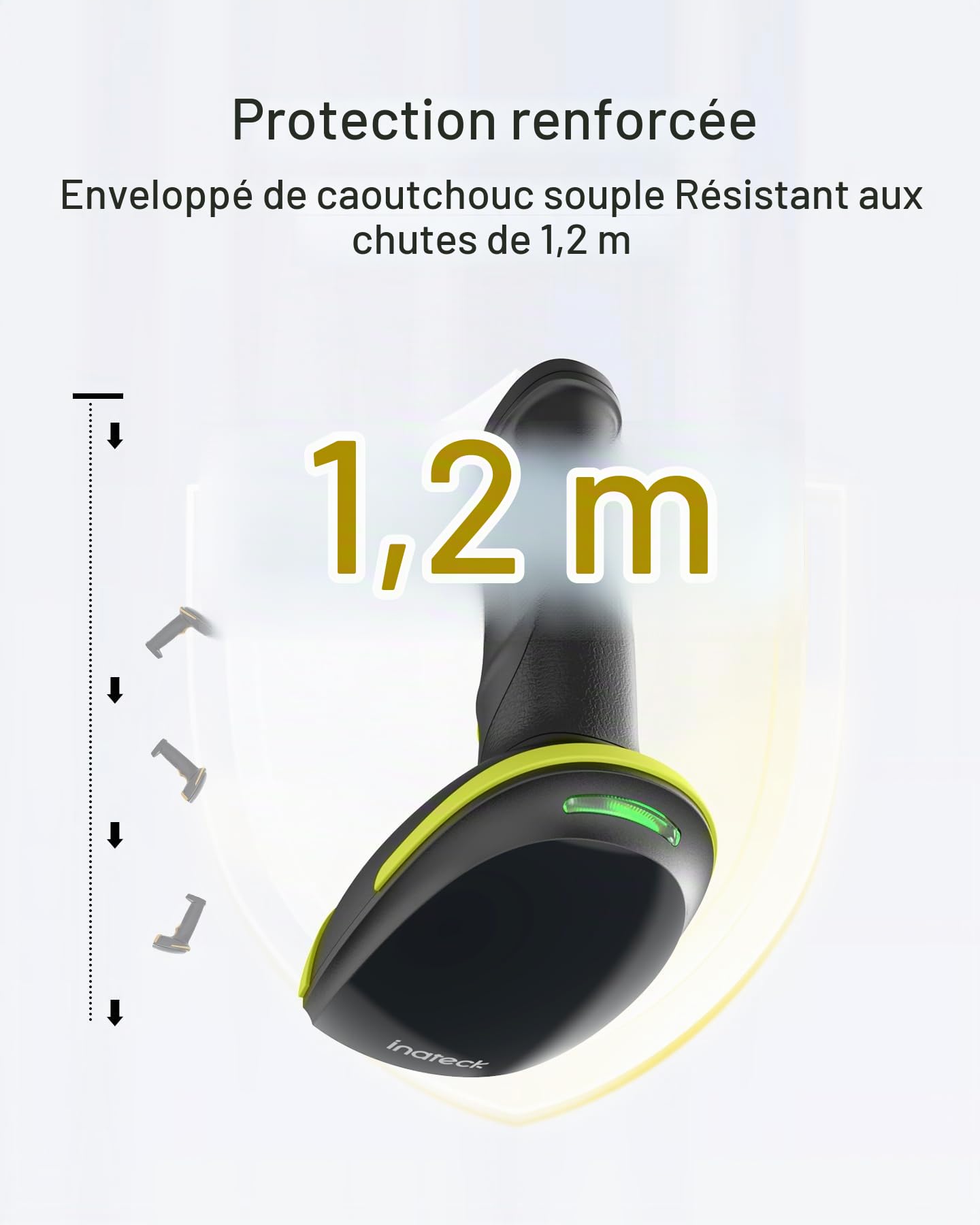 Inateck 2D Douchette Code Barre avec Support, Lecteur Code Barre sans Fil avec APP et SDK, Scanette QR avec Batterie 2600mAh, BCST-35, Vert