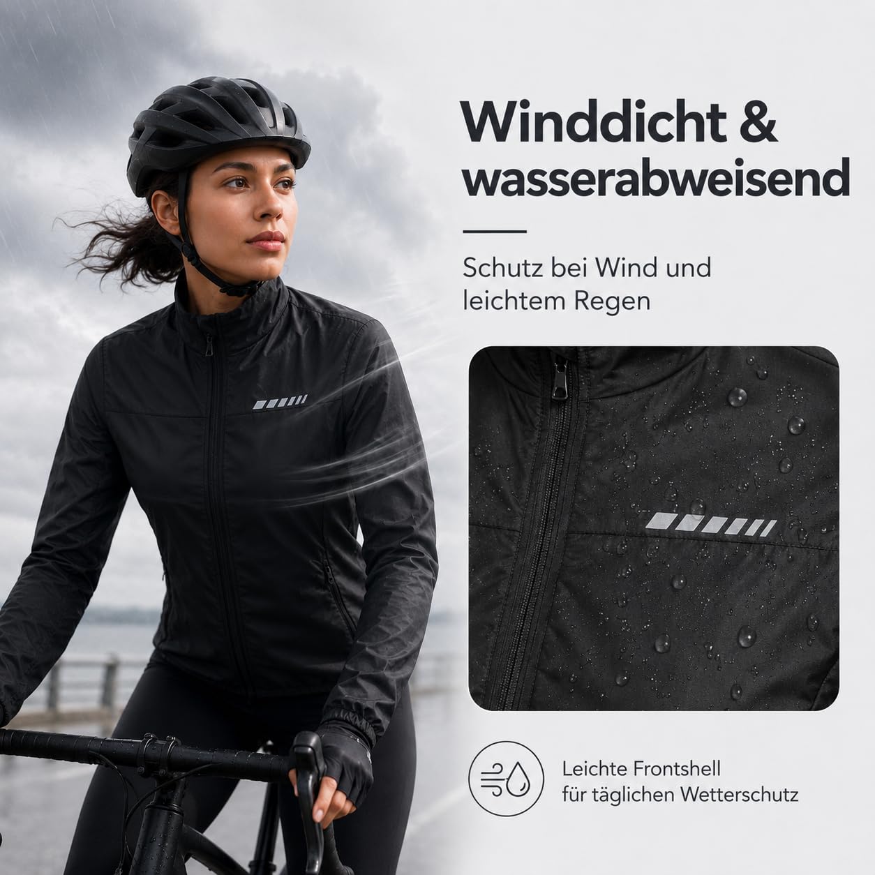 Przewalski Fahrradjacke Damen, Windbreaker Damen Reflektierend Wasserabweisend Atmungsaktiv für Laufen und Radfahren