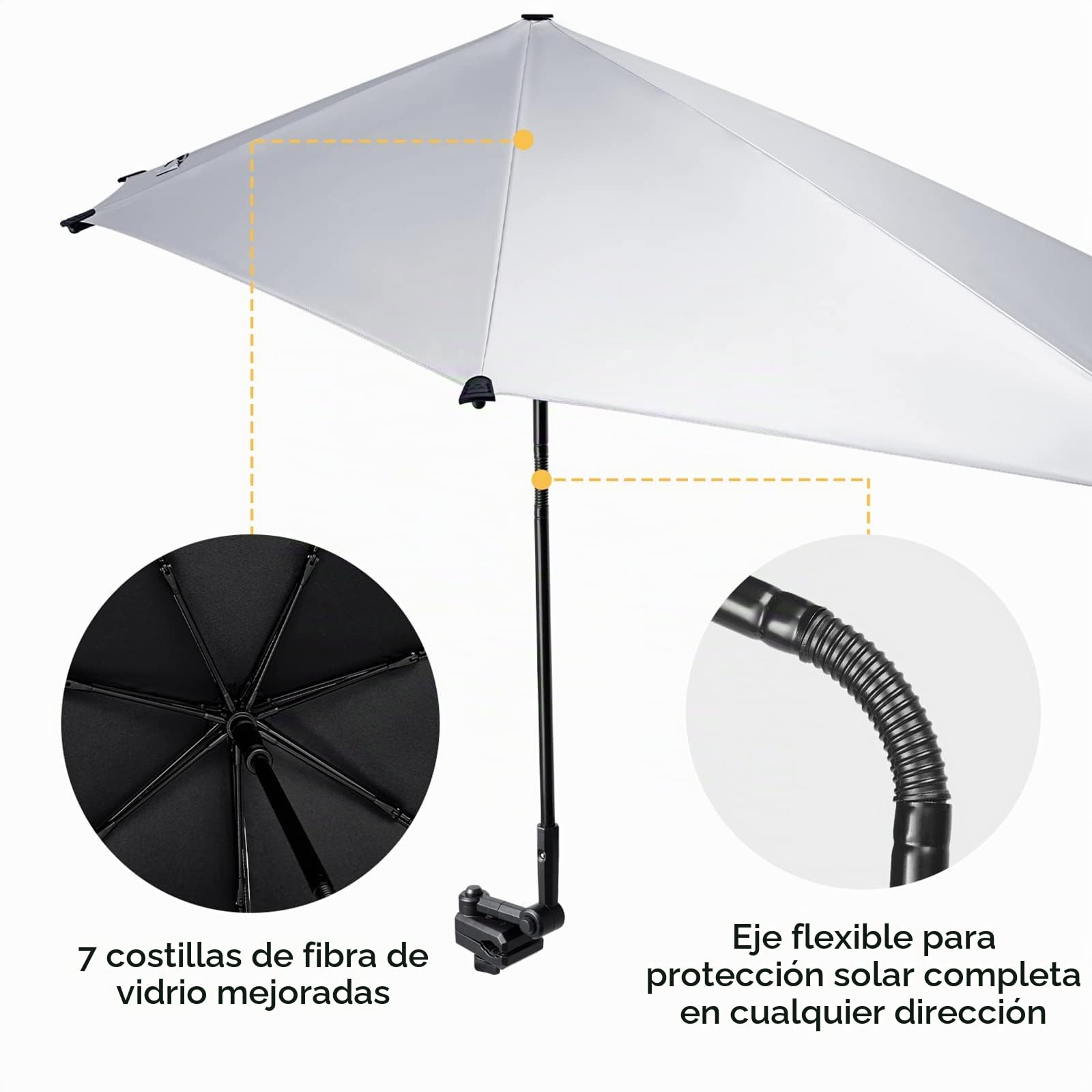 G4Free SPF 50+ Sombrilla de Playa Ajustable XL 47" x 45" con Abrazadera Universal para Silla Carrito de Golf Buggy Bleacher Patio