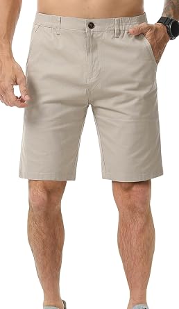 Zetieny Men’s 7”/ 9” Chino Shorts Casual Elasticated Waist with 4 Pockets | 100% Cotton, Dress Tailored Shorts, Slim Fit, Stretch, Zip Fly Flat Front, Soft, Breathable, Lightweight, Golf, Work