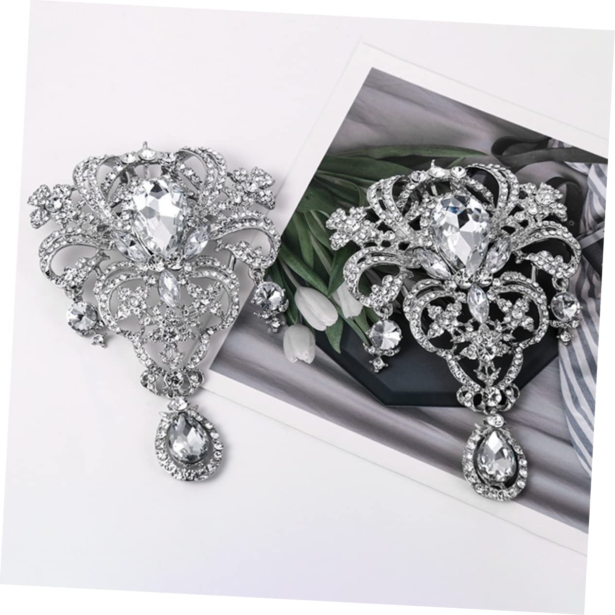 BESTYASH broche de diamantes de imitación broche de flor de pedrería brillante ramo de novia joya decoración de alfiler para mujer alfileres de ramo aleación Silver