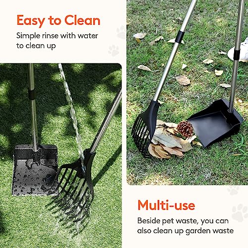 Lifewit Plastik-Hundekotschaufel für den Garten, Leichter tragbarer KOT-Schaufel für mittelgroße/kleine Hunde, Verstellbarer Metallstiel mit langem Griff, Kotschaufel-Set für Rasen, Garten, Gras