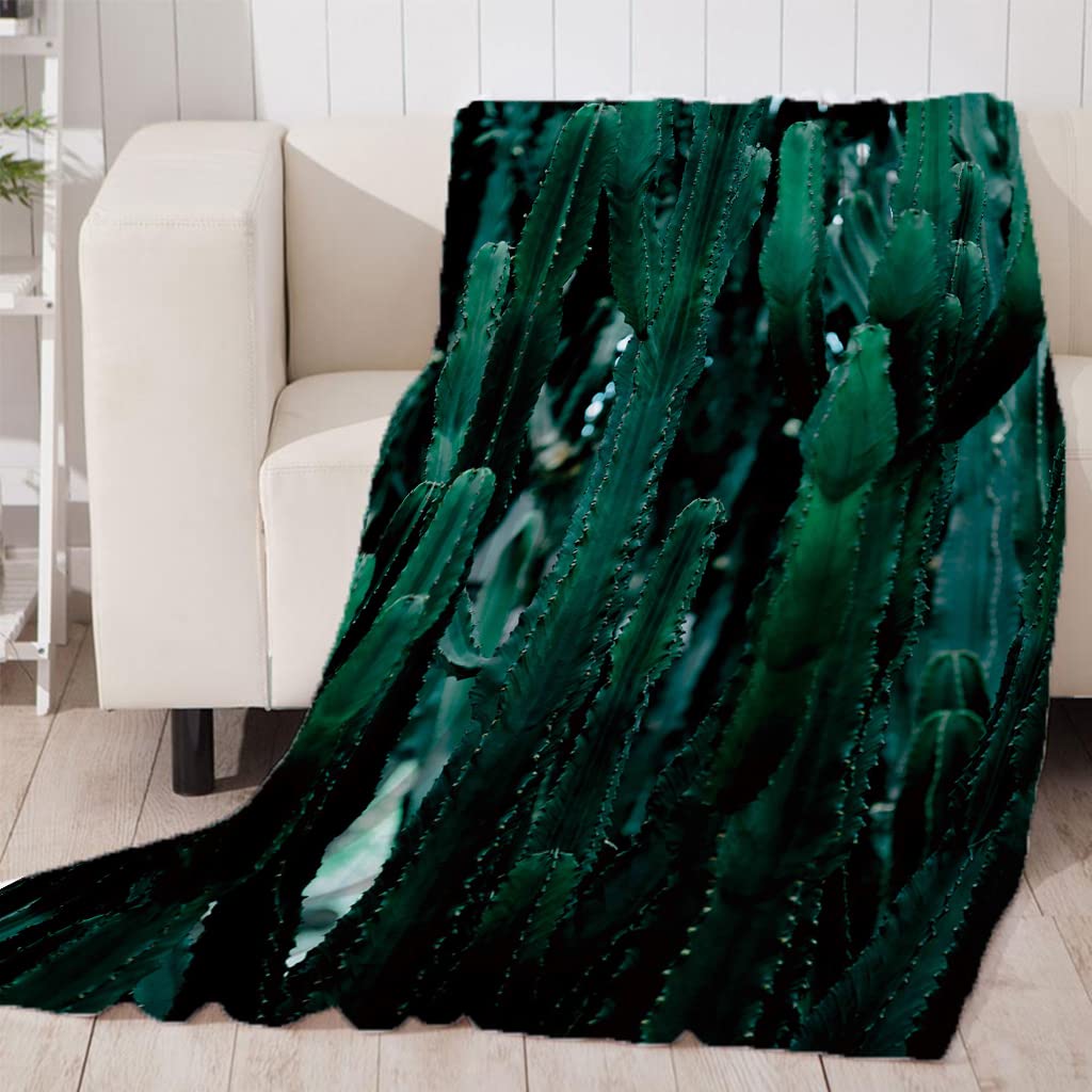 Manta Sherpa Franela Reversible Verde y Cactus Manta Polar, Manta Felpa de Sofá, 100% Microfibra, Suave, Caliente, Transpirable para Invierno 180x220 cm