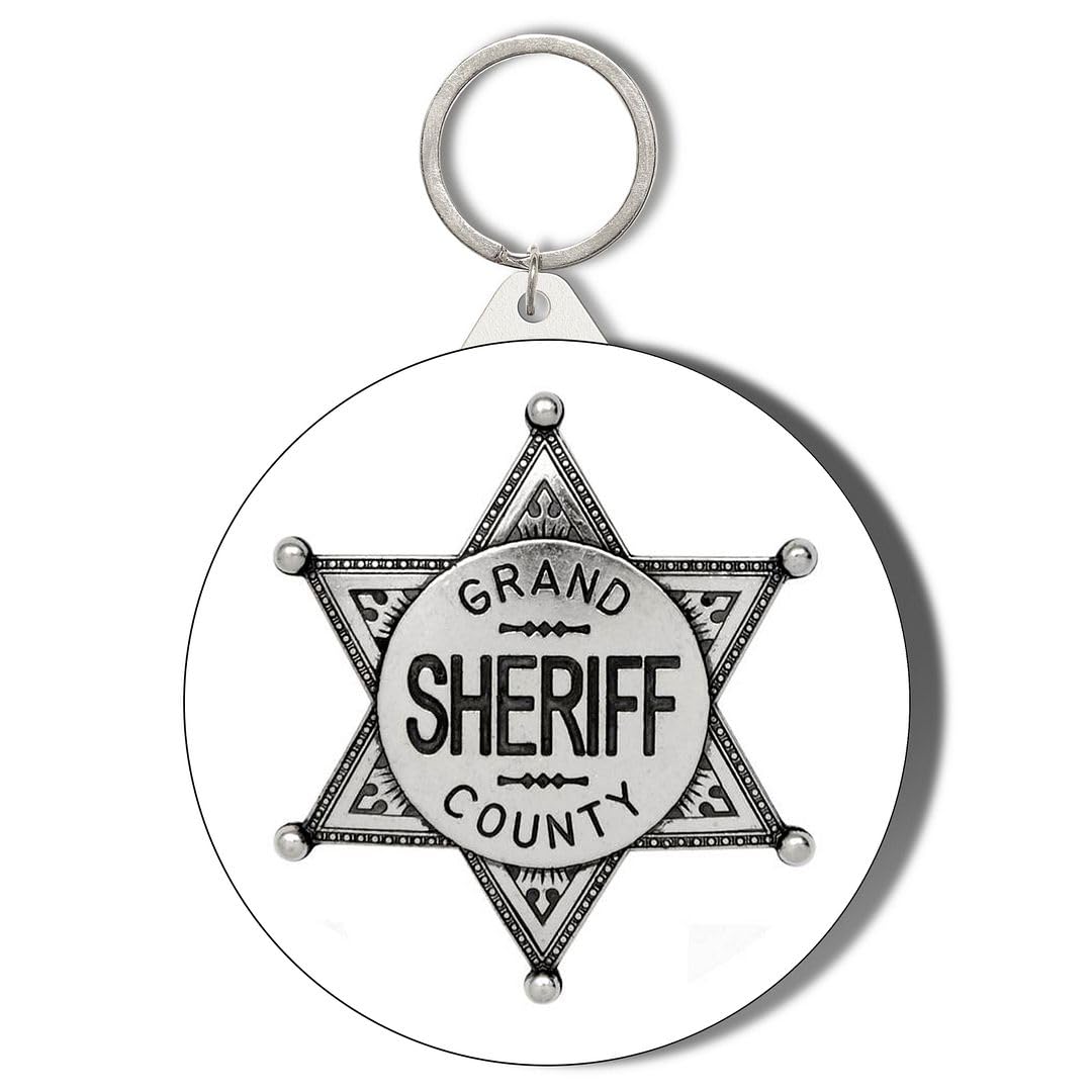Gift Insanity White Grand County Sheriff Badge Pointed Star 45Mm Short Chain Mirror Keyring