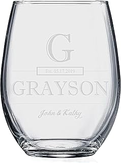 Personalized Wedding Wine Glass, Premium 21oz Stemless Wine Glass Laser Engraved with your Wedding or Anniversary Information! Customized Gifts for Women Gifts or Couples Gift