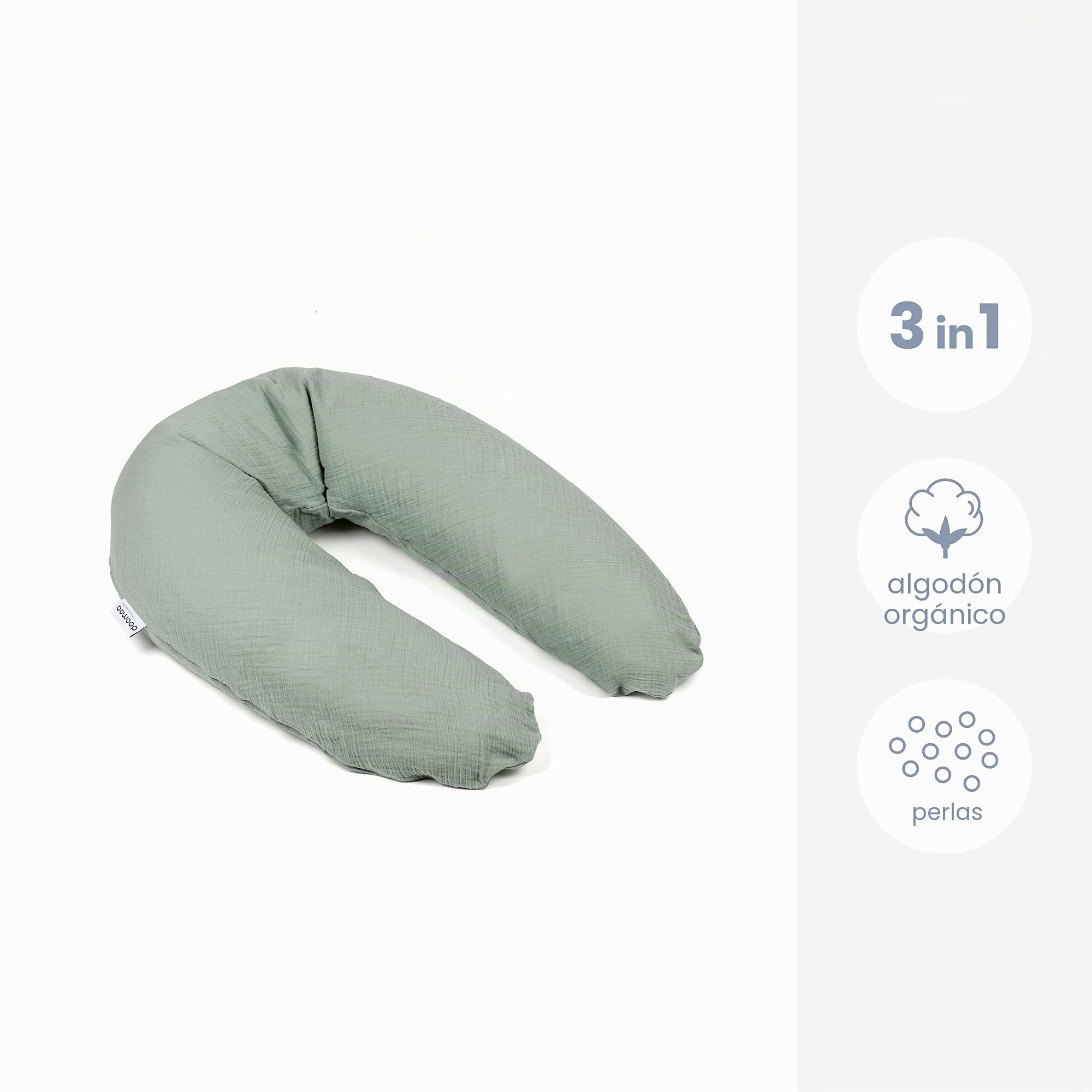 doomoo Comfy Big Tetra Green - Cojín para el Embarazo y Lactancia para Dormir Durante el Embarazo - Alivia Espalda, piernas y Vientre, Funda 100% orgánica y certificada Oeko-Tex, Verde