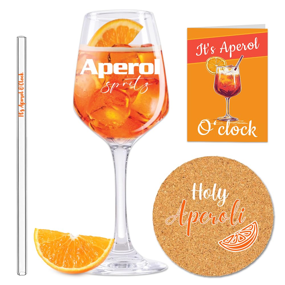 Aperol Aperol Spritz szklanka, zestaw prezentowy z 1 szklanką do koktajli i 1 sławką, prezent dla mężczyzn i kobiet