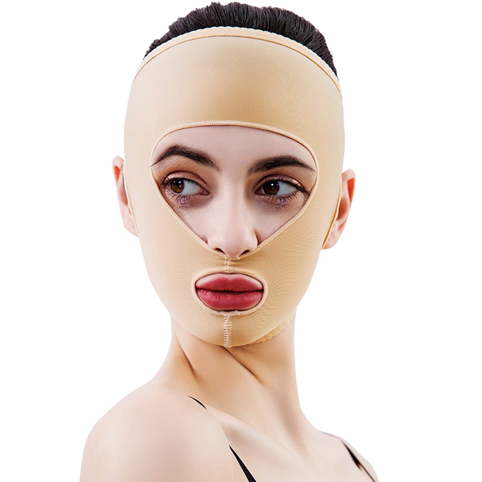DZQUY Estiramiento Facial Completo Correas para La Barbilla Vendaje Reutilizable Mejilla Facial Cinturón Adelgazante Faja Fina para Masaje Facial Reutilizable Y Transpirable Prevención Flacidez,S