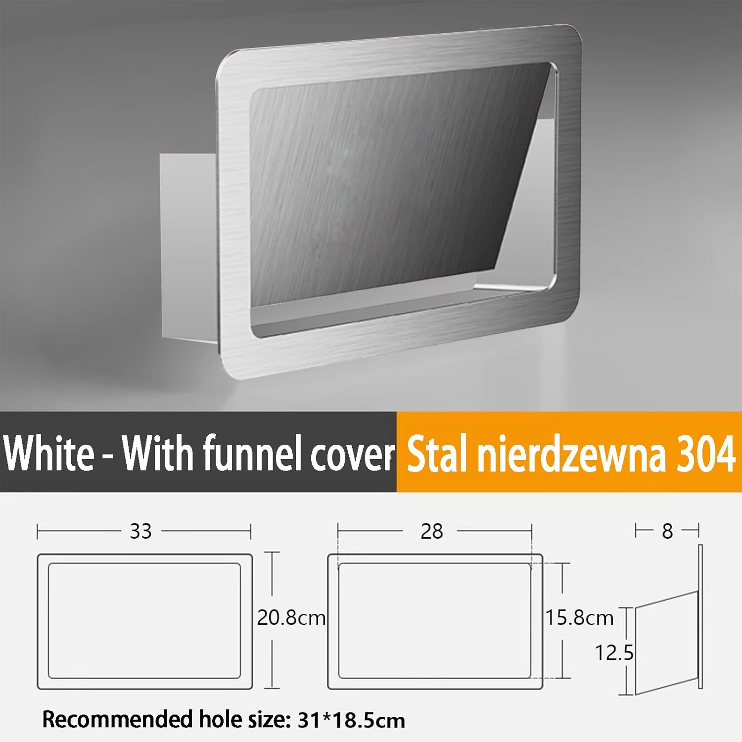 Embedded Installation Trash Bin Lid, Rectangle Stainless Steel Side Opening Trash Can Cover, Space Saving, Built-in Kitchen Wall Mounted Garbage Door,Black,Style B (Silver Style C)