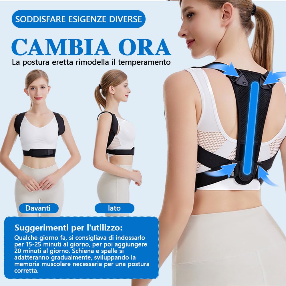MSFANGHU Correttore Posturale Donna Uomo,Busto Correttore Posturale,Fascia Posturale Spalle e Schiena Traspirante Regolabile,Alleviare Il Dolore Al Collo,Raddrizza Spalle Schiena Dritta