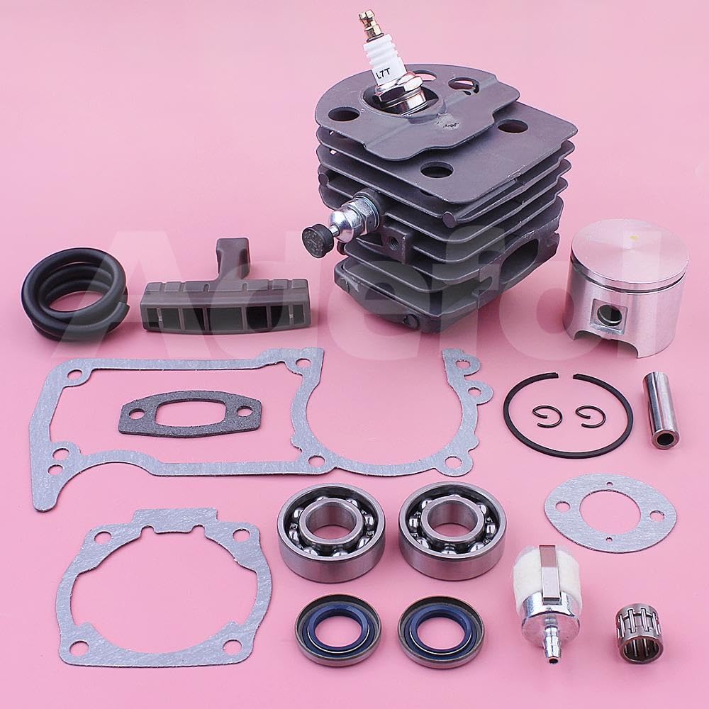 Kit de pistón de cilindro de 46 mm, for motosierra Husqvarna 55 51 503609172 W Junta Pasador de sello de aceite Cojinete Manija de arranque de línea de combustible Pistón de cilindro de jardín