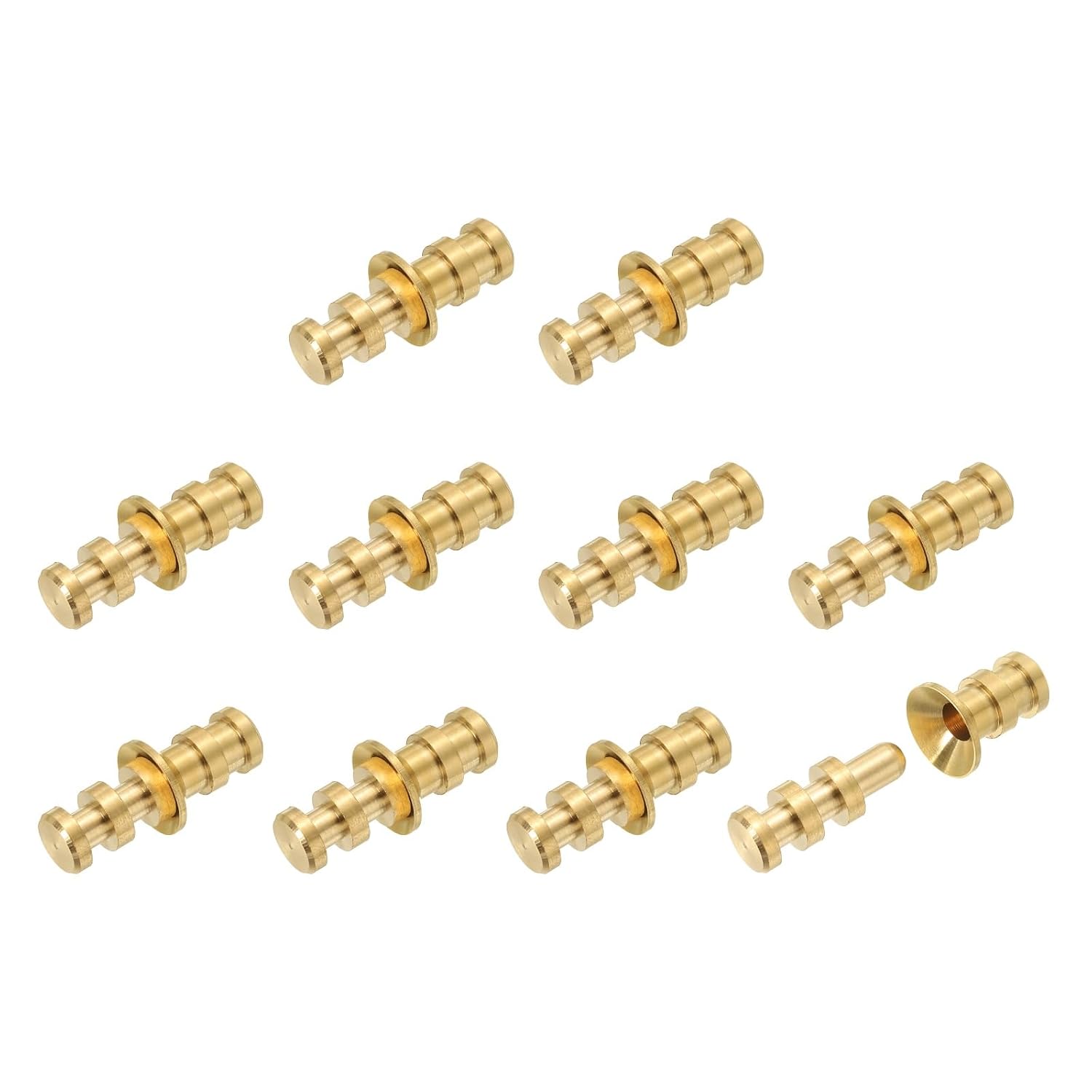 uxcell 10Pcs Table Leaf Dowel Pin, 8x12x28mm Brass Table Top Leaf Alignment Pins Desk Bolt Sleeve Connectors for Furniture Cabinet Wooden Box, Gold Tone