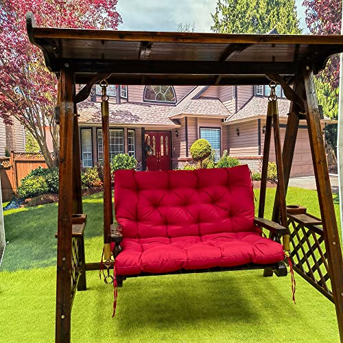 Liquor Red Thicken 5"Swing Chair Pads For Garden Patio Swing Replacement Cushions With Backrest Waterproof Bench Cushion For Outdoor Furniture 2-3 Seater Washable Swing Replacement Cushions/60"X40" #TOP2